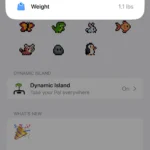 Giao diện Pixel Pals hiển thị thông tin chú chó trên Dynamic Island
