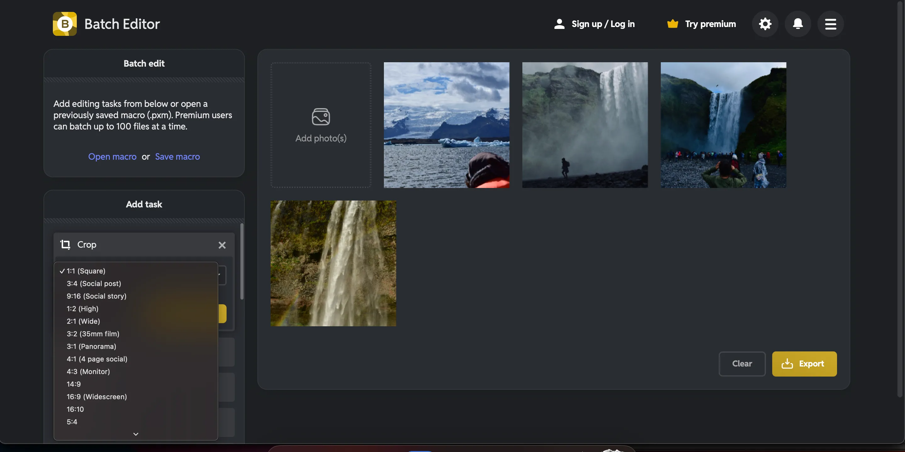 Giao diện Pixlr Web App hiển thị công cụ chỉnh sửa ảnh hàng loạt