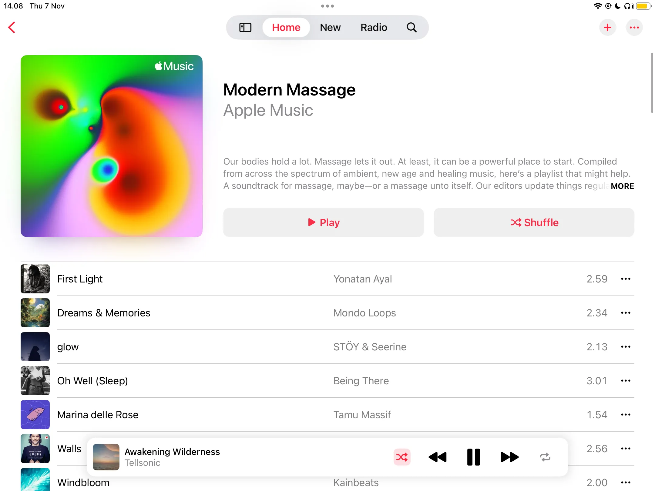 Giao diện playlist nhạc không lời thư giãn trên Apple Music để nâng cao sự tập trung.