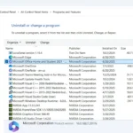 Giao diện Programs and Features trong Windows để quản lý ứng dụng đã cài đặt
