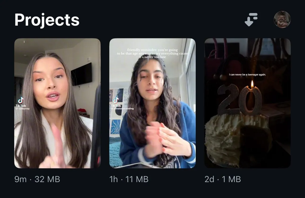 Giao diện quản lý các dự án video đã tạo trong tab Projects của ứng dụng Edits Instagram
