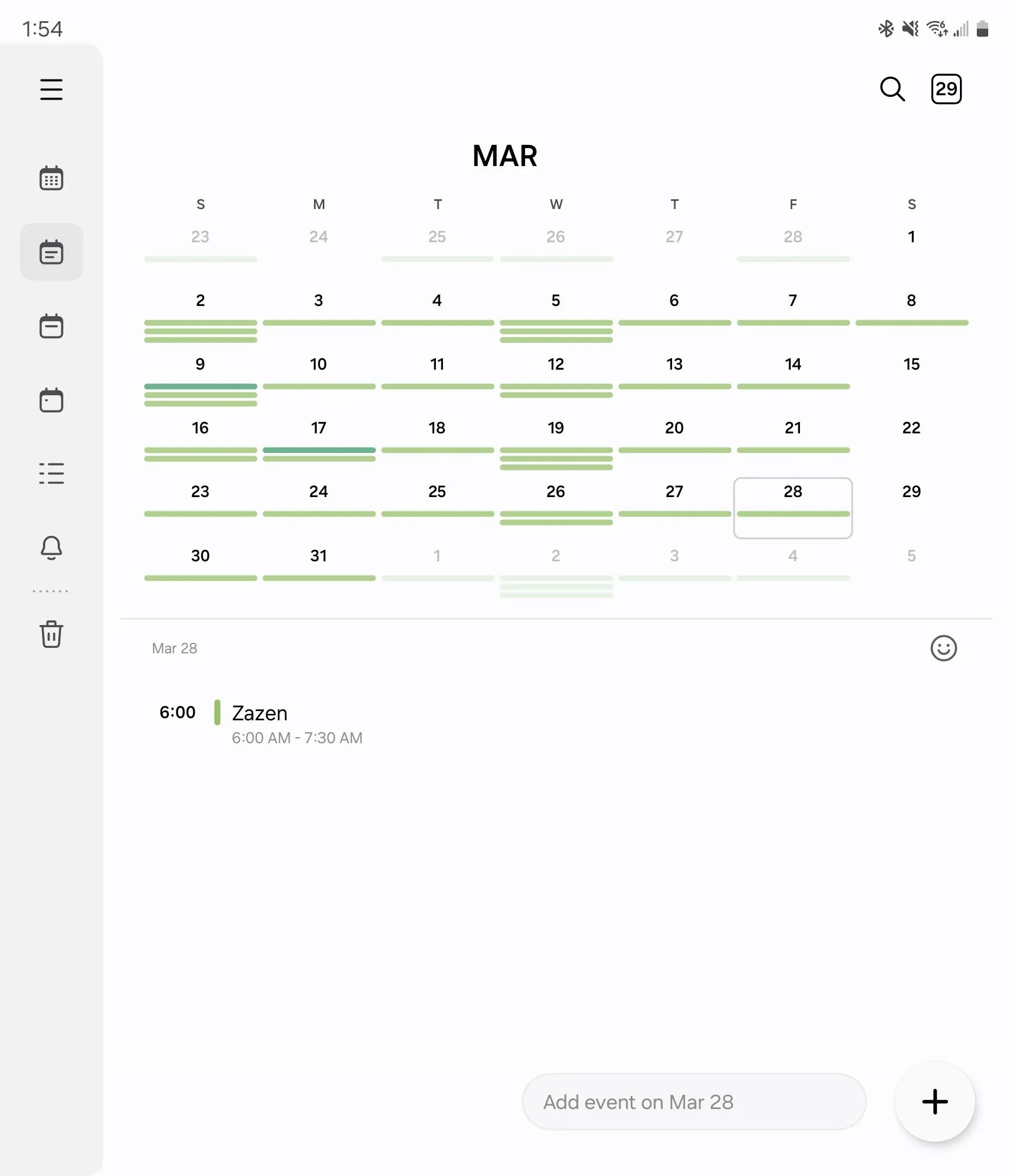 Giao diện Samsung Calendar hiển thị đồng thời chế độ xem tháng và ngày trên Galaxy Z Fold 6, giúp người dùng dễ dàng theo dõi chi tiết và tổng quan.