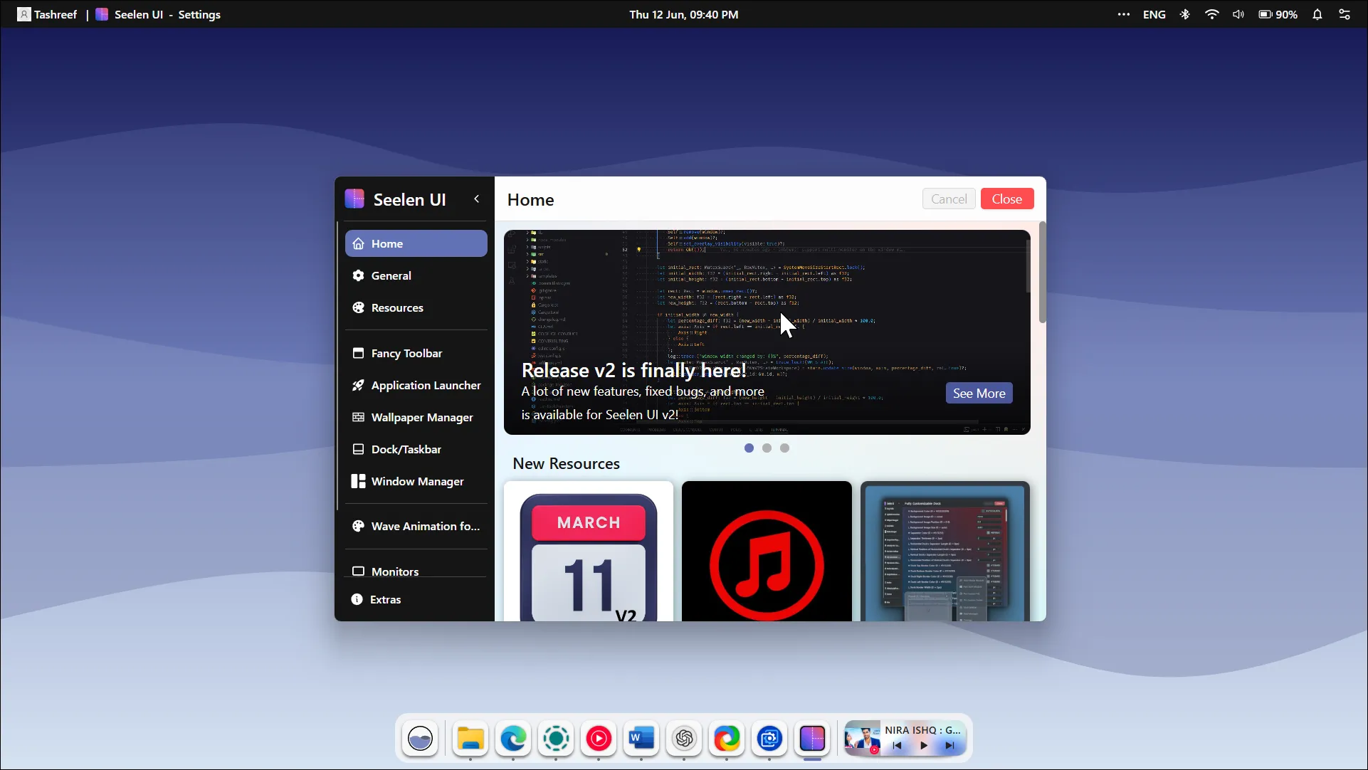Giao diện Seelen UI đang chạy trên nền desktop Windows 11