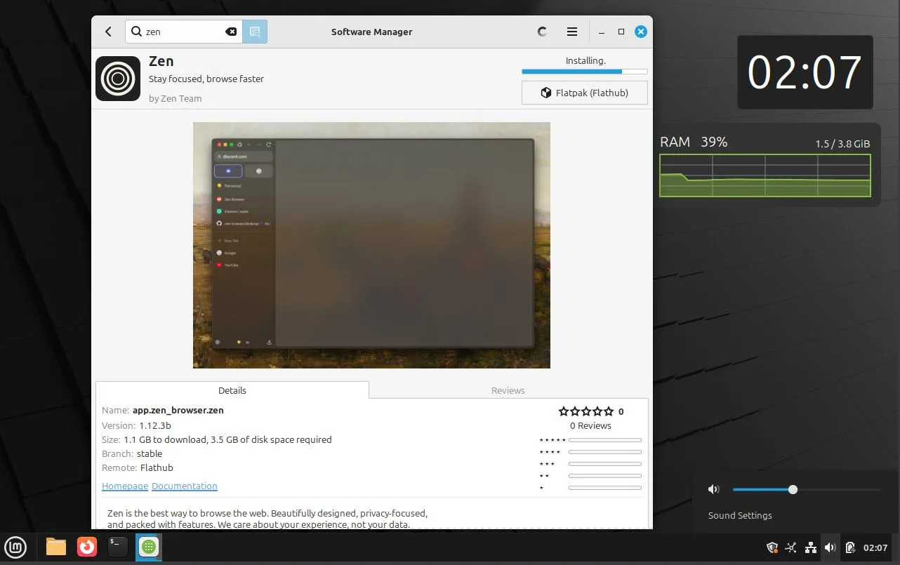 Giao diện Software Manager của Linux Mint, nơi người dùng dễ dàng tìm kiếm, cài đặt và quản lý phần mềm