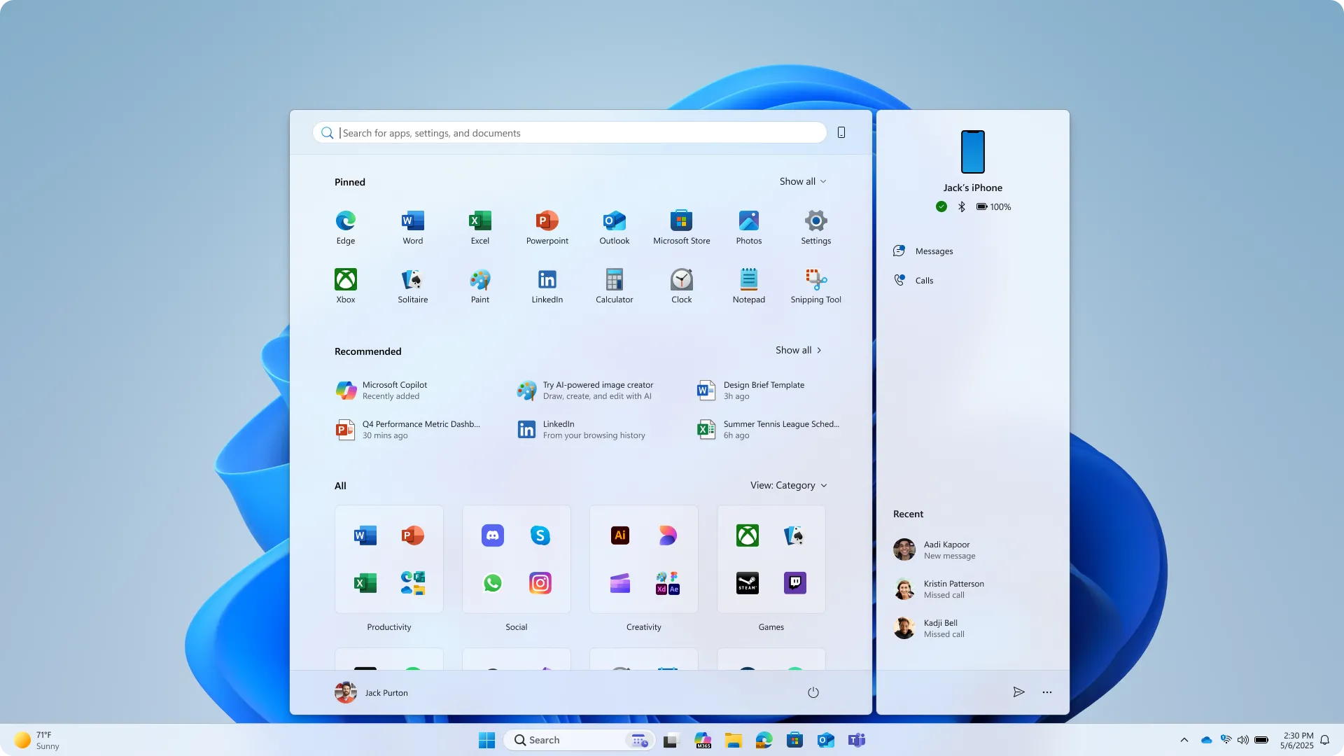 Giao diện Start Menu Windows 11 mới