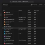 Giao diện Startup apps trong Task Manager, hiển thị danh sách các ứng dụng khởi động cùng Windows, giúp người dùng vô hiệu hóa ứng dụng nền để tối ưu CPU trên Windows 11