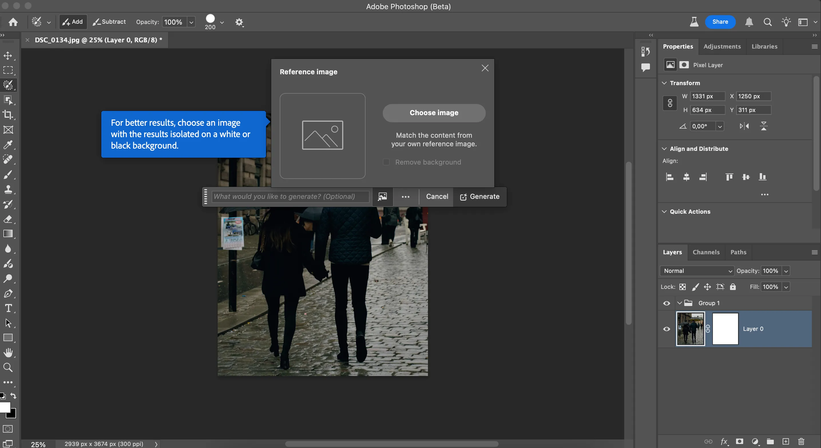 Giao diện tải ảnh tham chiếu trong tính năng Reference Image của Photoshop Beta