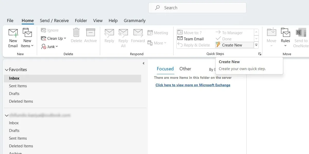 Giao diện tạo Bước Nhanh (Quick Step) mới trong Outlook trên Windows, với các tùy chọn hành động tự động hóa email.