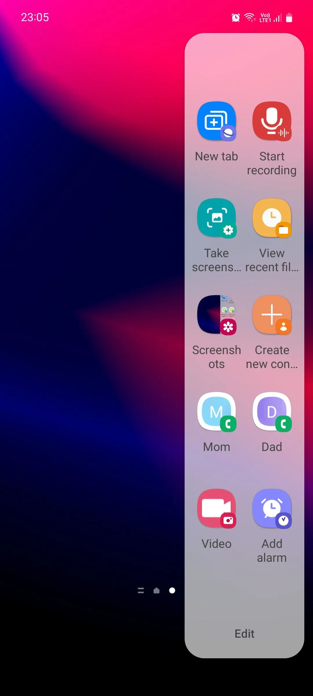 Giao diện thêm phím tắt ứng dụng vào bảng điều khiển Edge Tasks trên Samsung