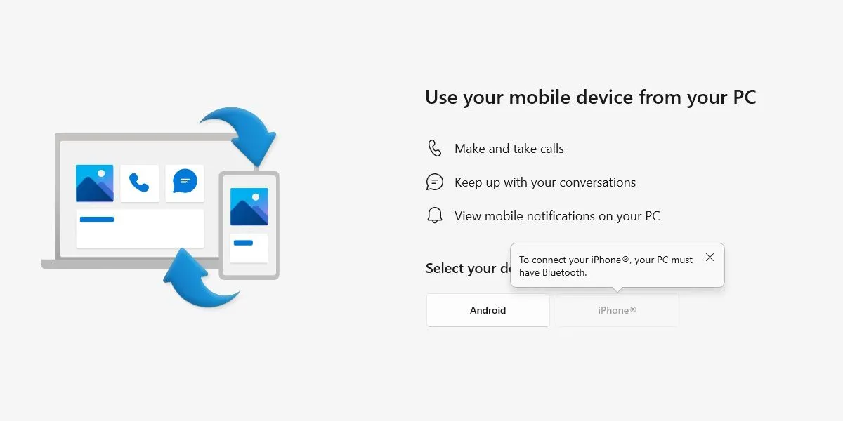 Giao diện thiết lập ứng dụng Microsoft Phone Link trên Windows hiển thị mã QR để ghép nối điện thoại.