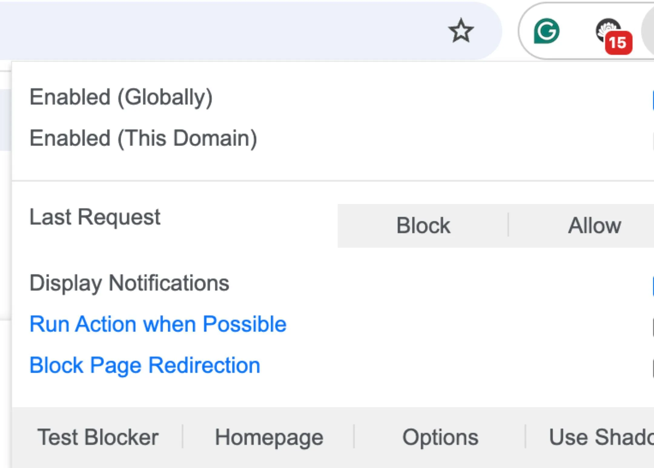 Giao diện tiện ích Popup Blocker Strict trên Chrome