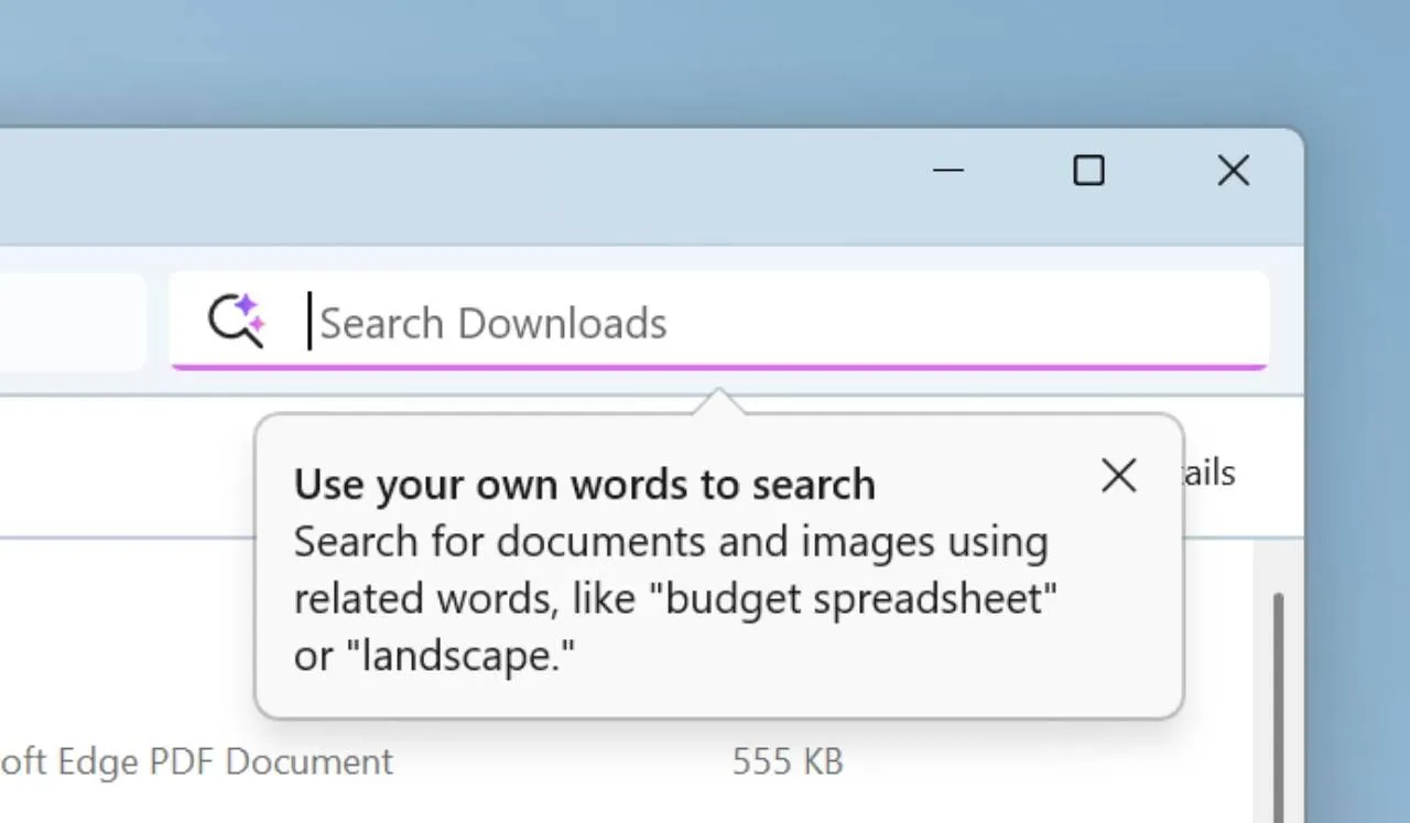Giao diện tìm kiếm ngôn ngữ tự nhiên (Semantic Search) trong File Explorer của Windows 11