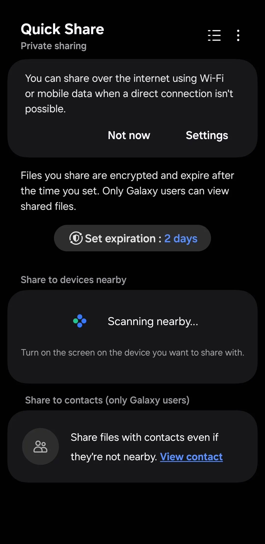 Giao diện tính năng Chia sẻ Riêng tư (Private Share) của Samsung