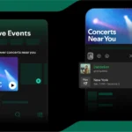 Giao diện tính năng Concerts Near You Playlist trên ứng dụng Spotify hiển thị các sự kiện âm nhạc trực tiếp.