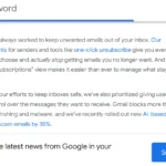 Giao diện tính năng Quản lý đăng ký email của Gmail với danh sách người gửi và tần suất gửi