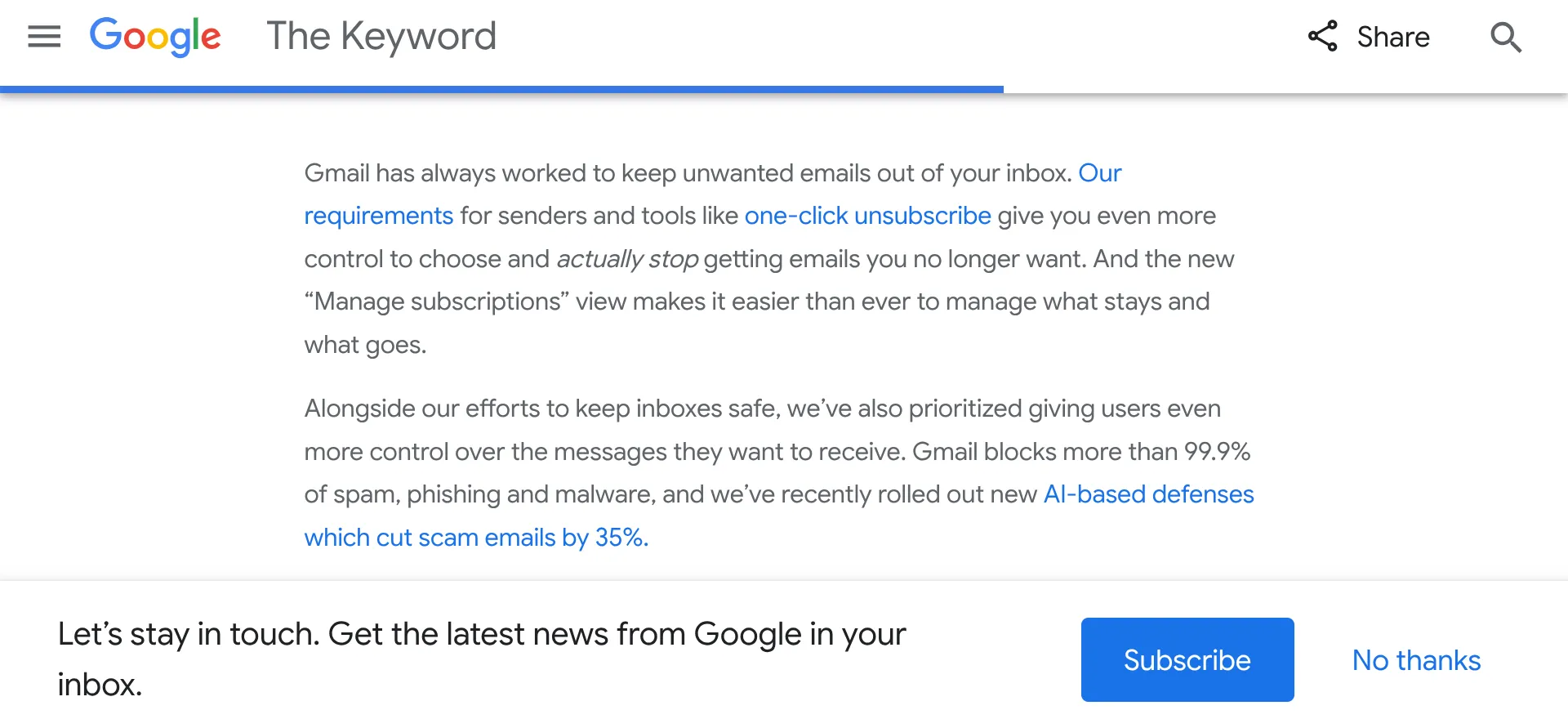 Giao diện tính năng Quản lý Đăng ký mới của Gmail giúp người dùng kiểm soát email nhận được một cách hiệu quả.