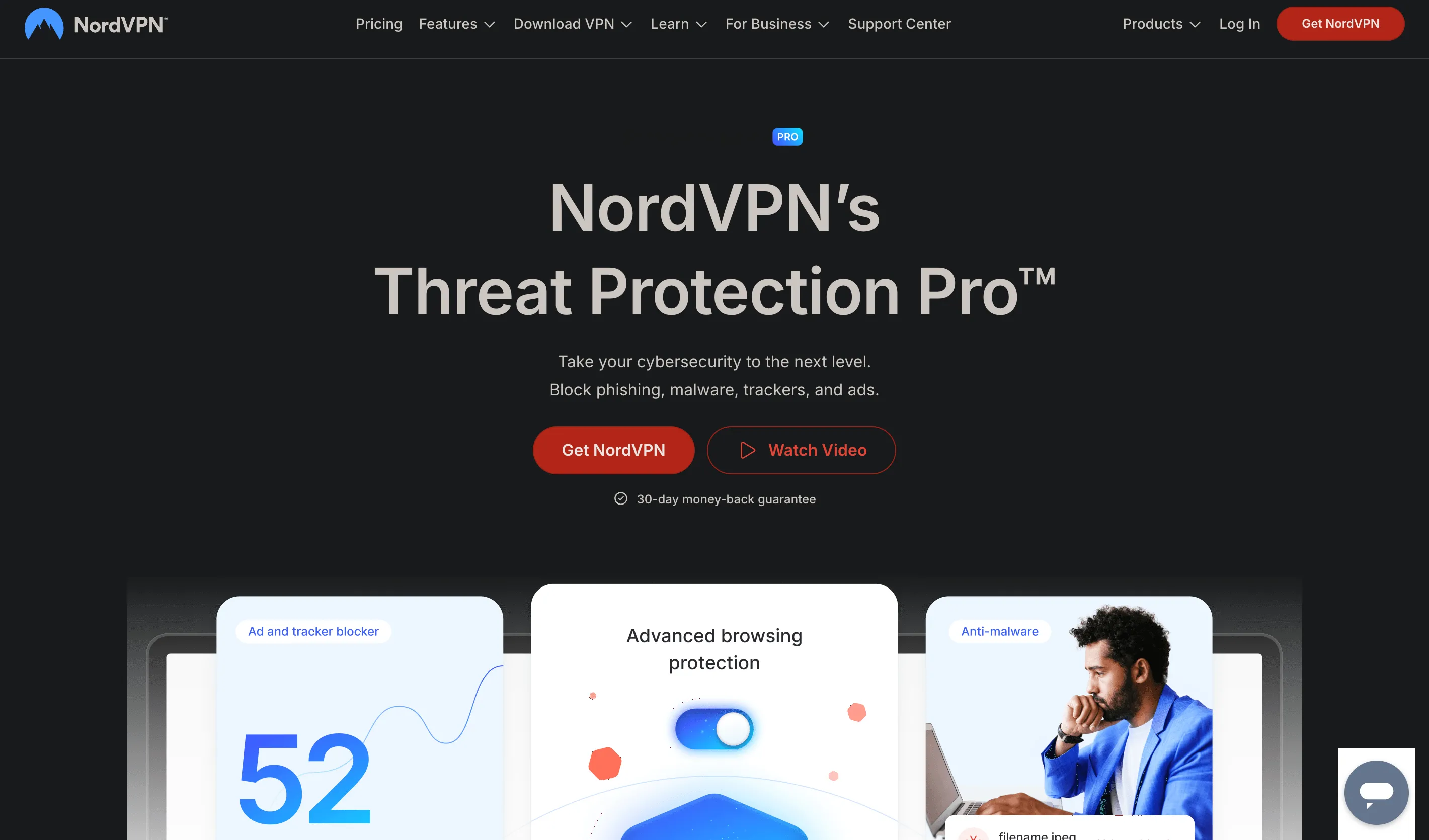 Giao diện tính năng Threat Protection Pro của NordVPN với các biểu tượng bảo vệ quyền riêng tư và an toàn trực tuyến