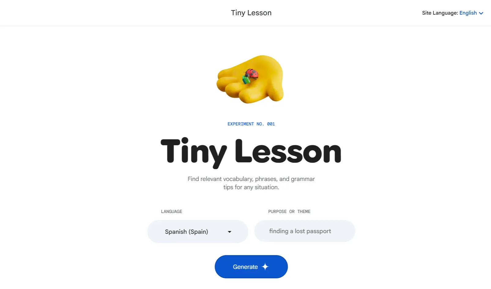 Giao diện tính năng Tiny Lesson của Google Little Language Lessons, mô phỏng đoạn hội thoại tiếng Anh về việc gọi taxi.