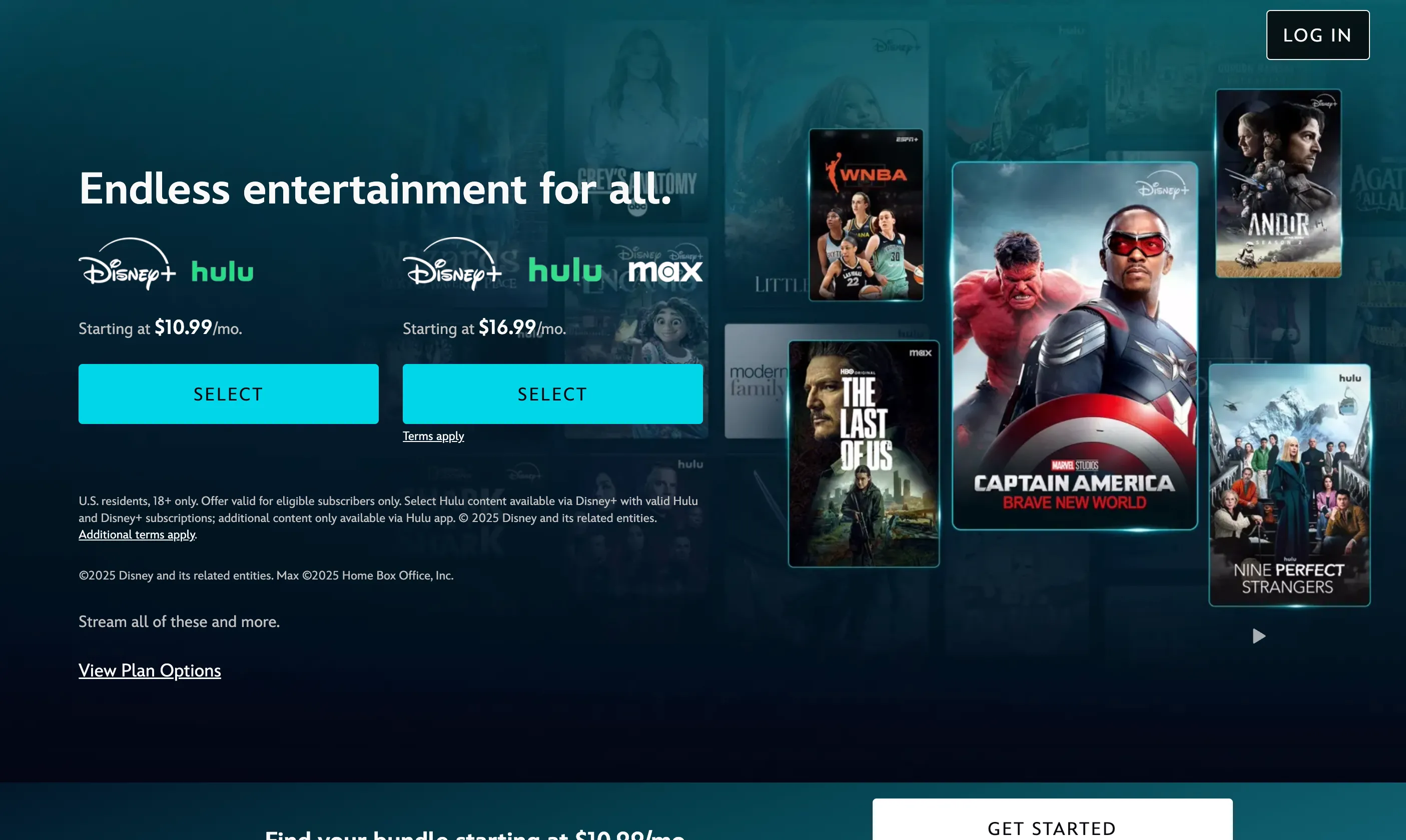 Giao diện trang chủ Disney+ hiển thị các thương hiệu nổi tiếng như Disney, Pixar, Marvel, Star Wars