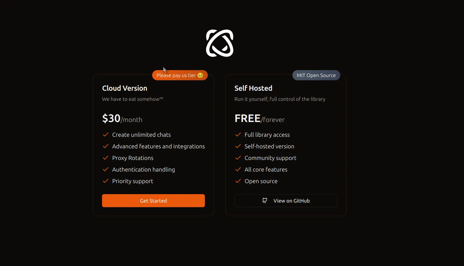 Giao diện trang web Browser Use hiển thị các gói dịch vụ và tùy chọn chi phí