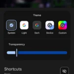 Giao diện tùy chỉnh tiện ích tìm kiếm Google trong ứng dụng Google, hiển thị các tùy chọn phím tắt.