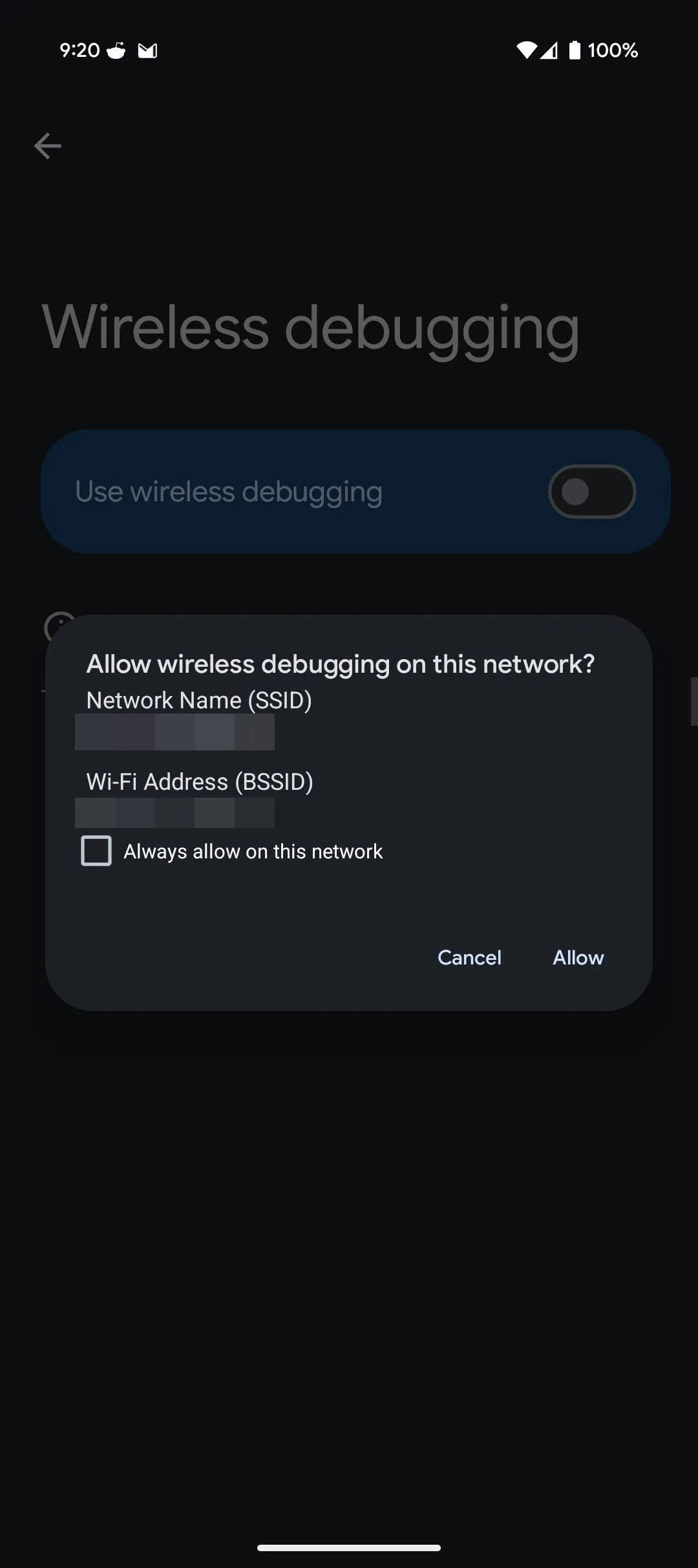 Giao diện tùy chọn nhà phát triển trong cài đặt Android, hiển thị các tùy chọn gỡ lỗi không dây và gỡ lỗi USB, cần thiết cho việc cài đặt ứng dụng mod như Ambient Music Mod để có tính năng Pixel.