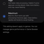 Giao diện tùy chọn tốc độ xử lý trên điện thoại Samsung Galaxy