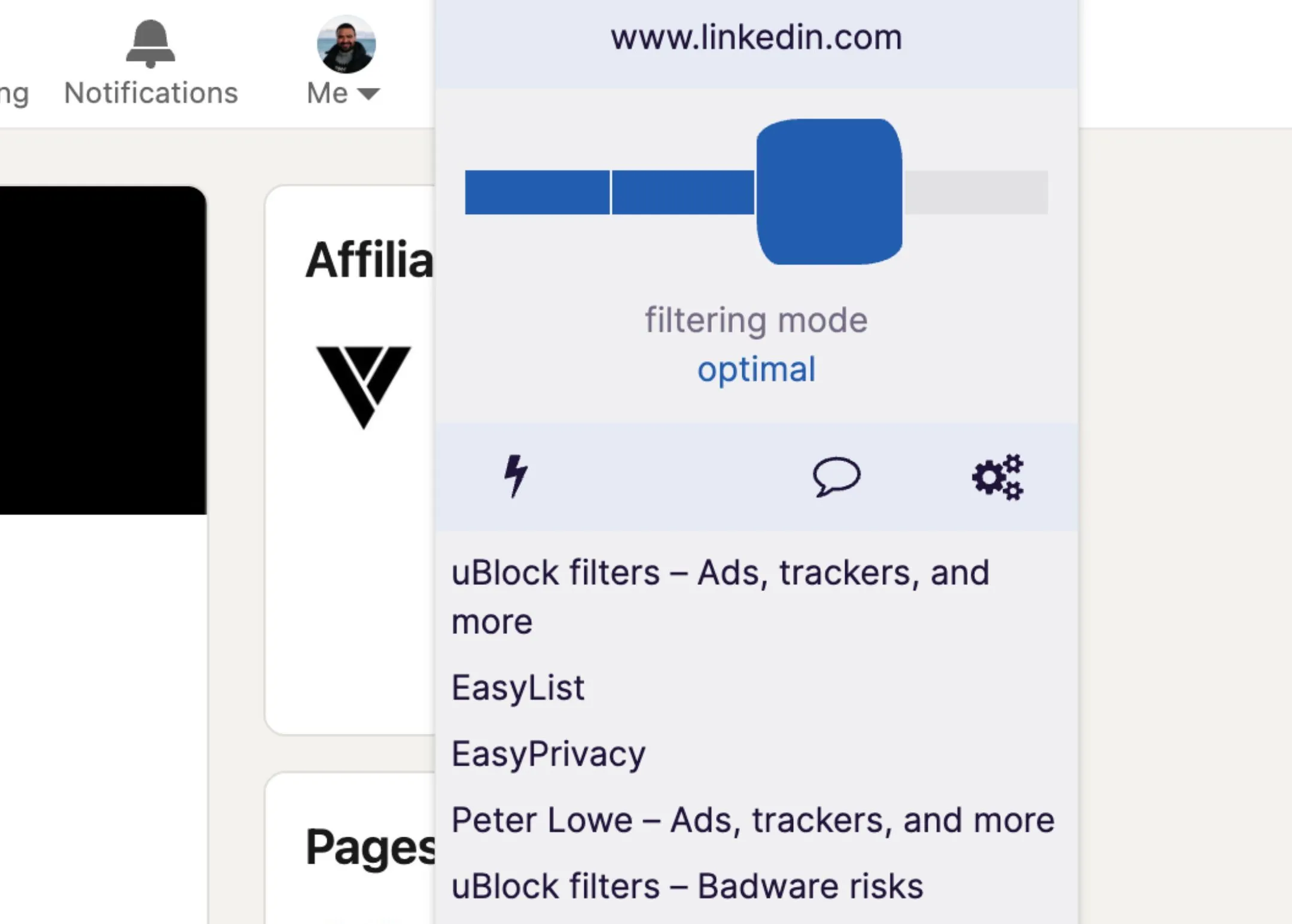 Giao diện uBlock Lite trong Google Chrome