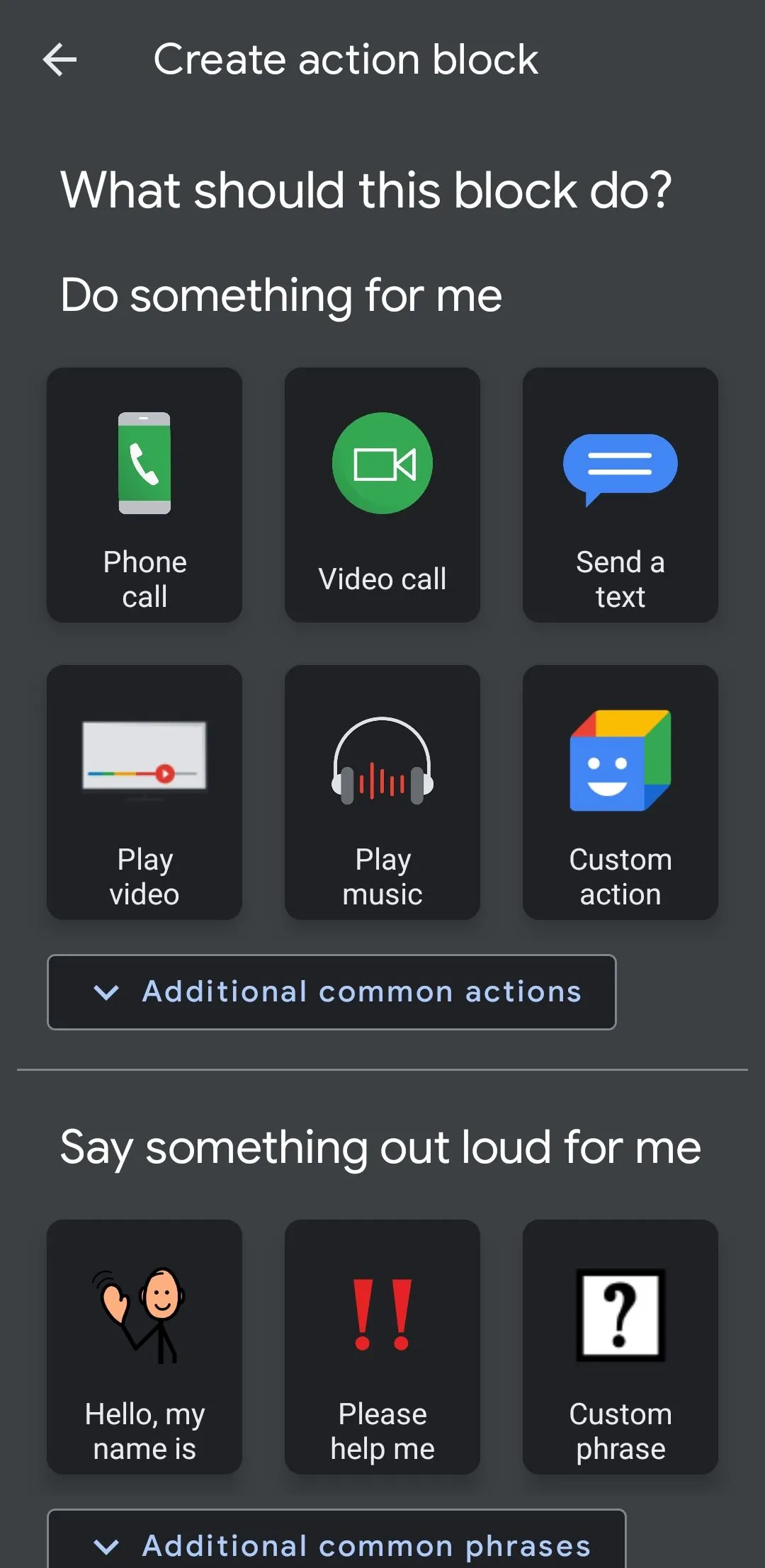 Giao diện ứng dụng Action Blocks của Google trên Android để tạo phím tắt lệnh Assistant