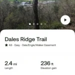 Giao diện ứng dụng AllTrails trên iPhone hiển thị chi tiết đường mòn và thông tin điều hướng, hỗ trợ du khách khám phá