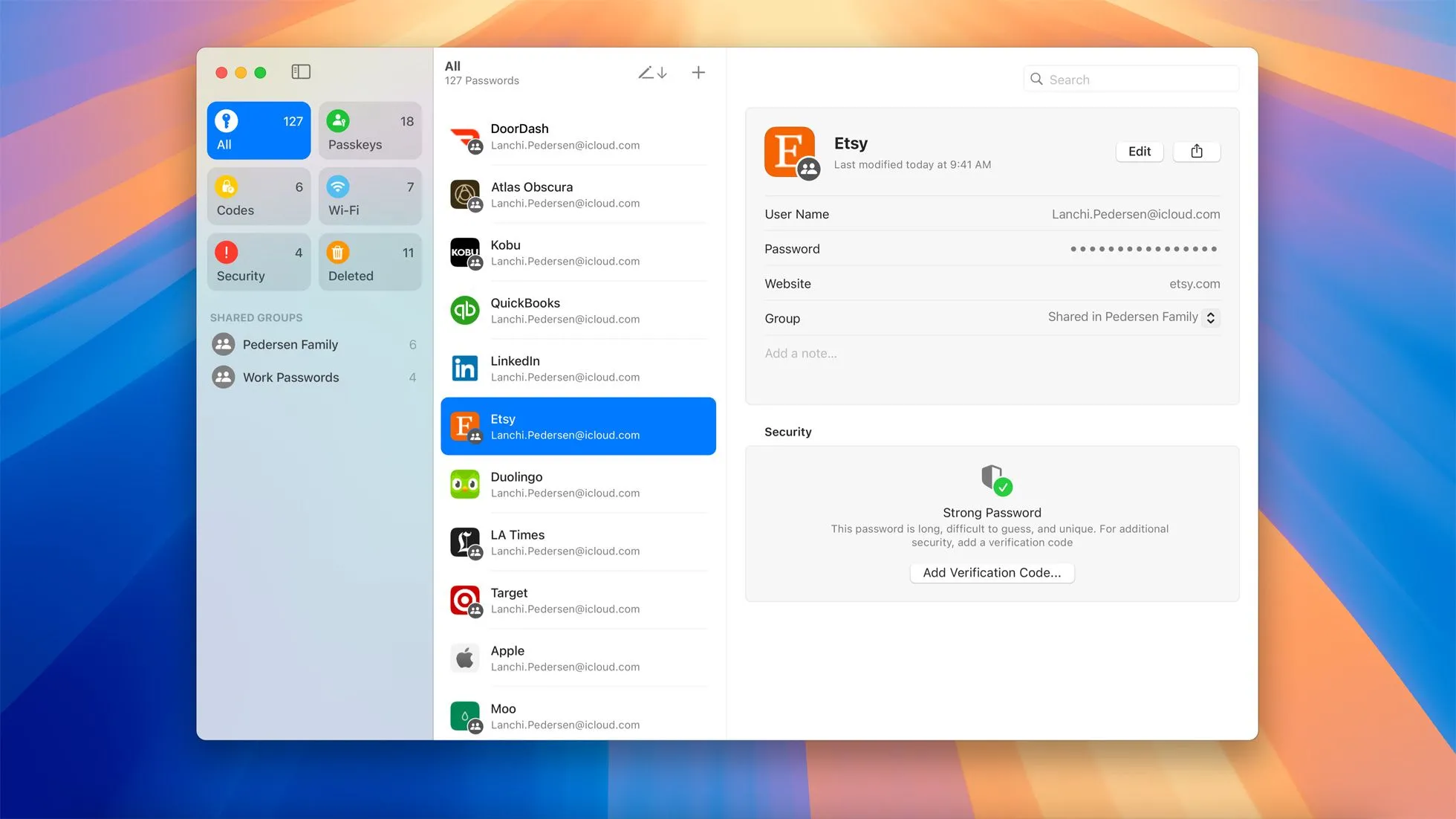 Giao diện ứng dụng Apple Passwords trên macOS Sequoia tạo mật khẩu mạnh