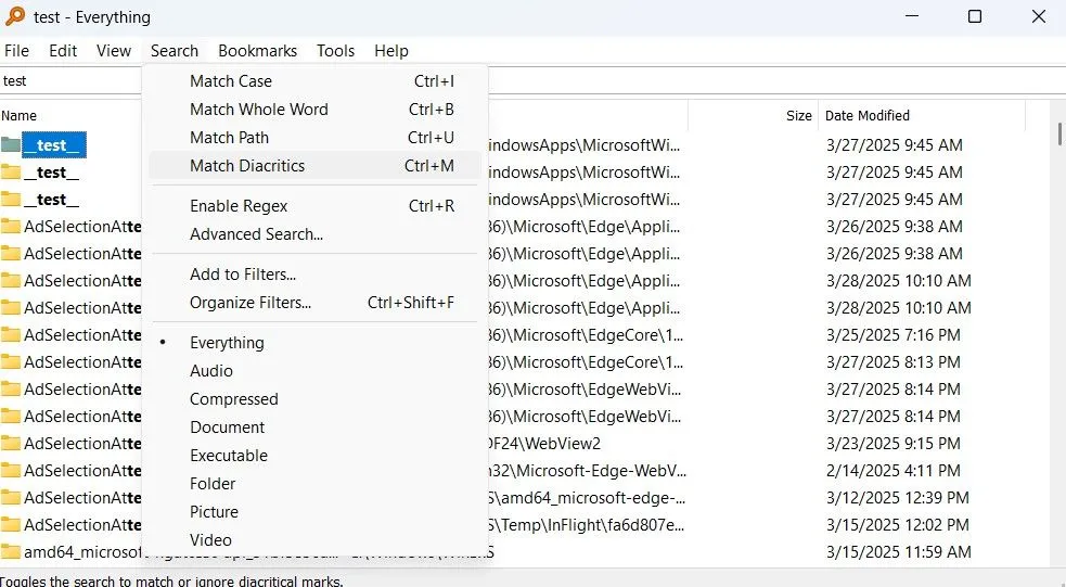Giao diện ứng dụng Everything hiển thị kết quả tìm kiếm file cực nhanh trên Windows