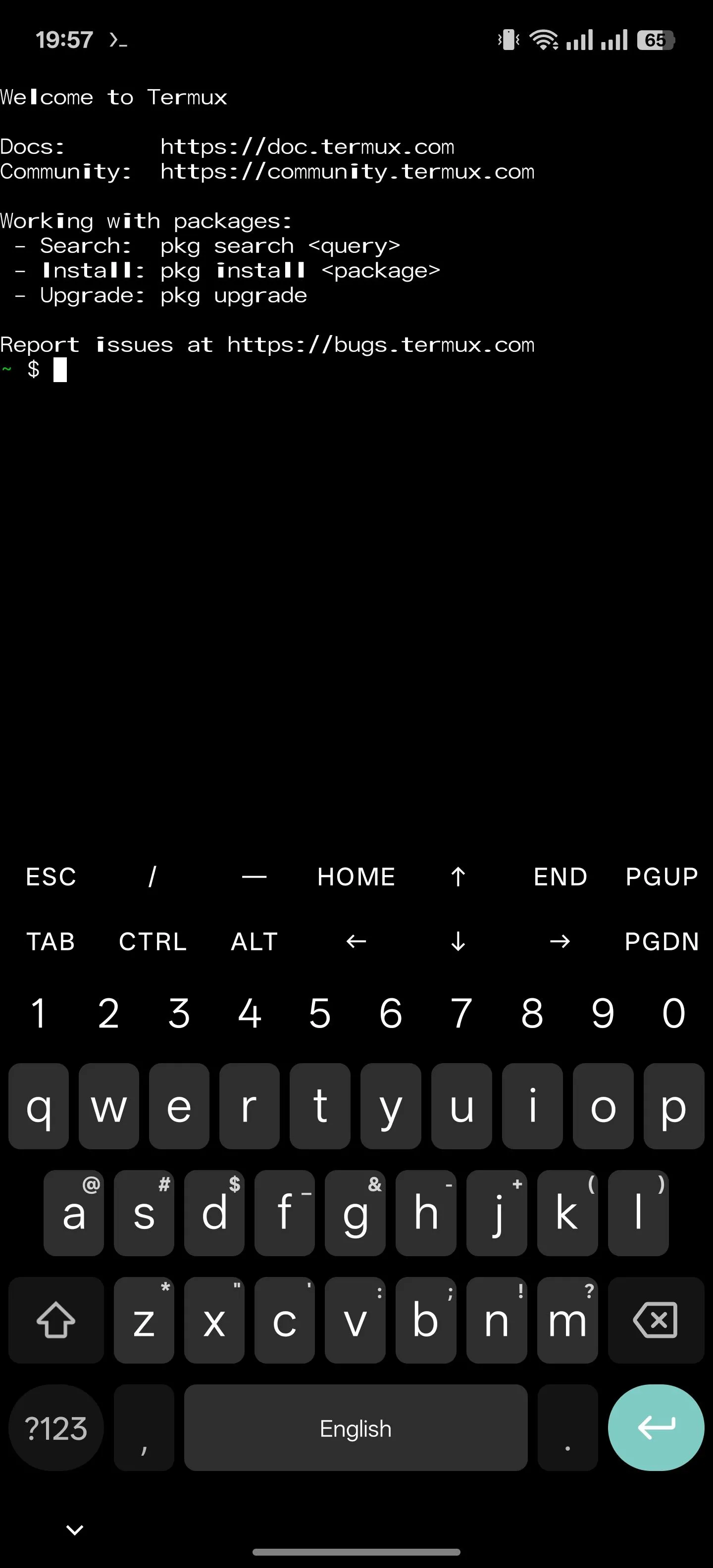 Giao diện ứng dụng giả lập terminal Termux trên điện thoại Android