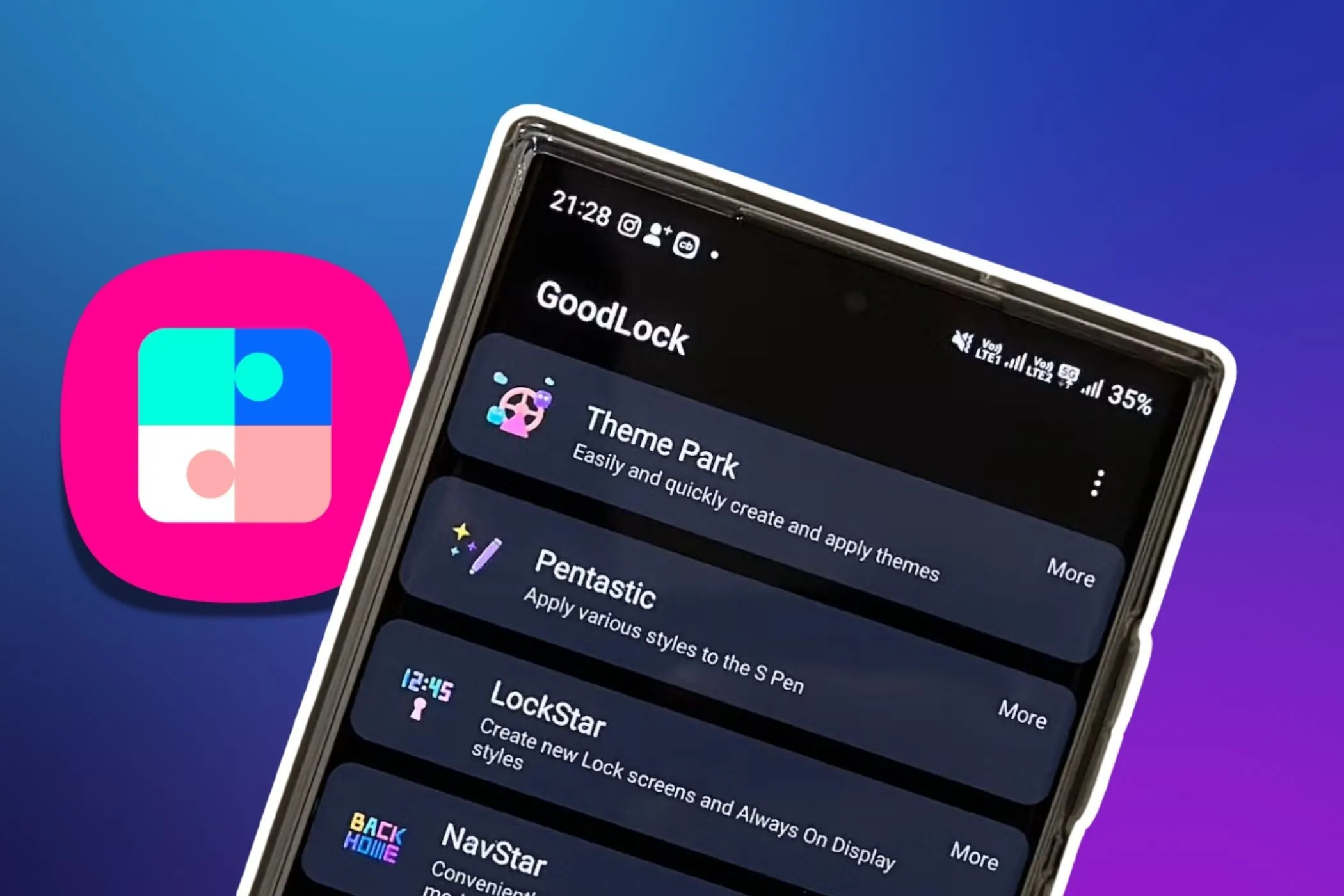 Giao diện ứng dụng Good Lock trên điện thoại Samsung Galaxy với biểu tượng Good Lock nổi bật