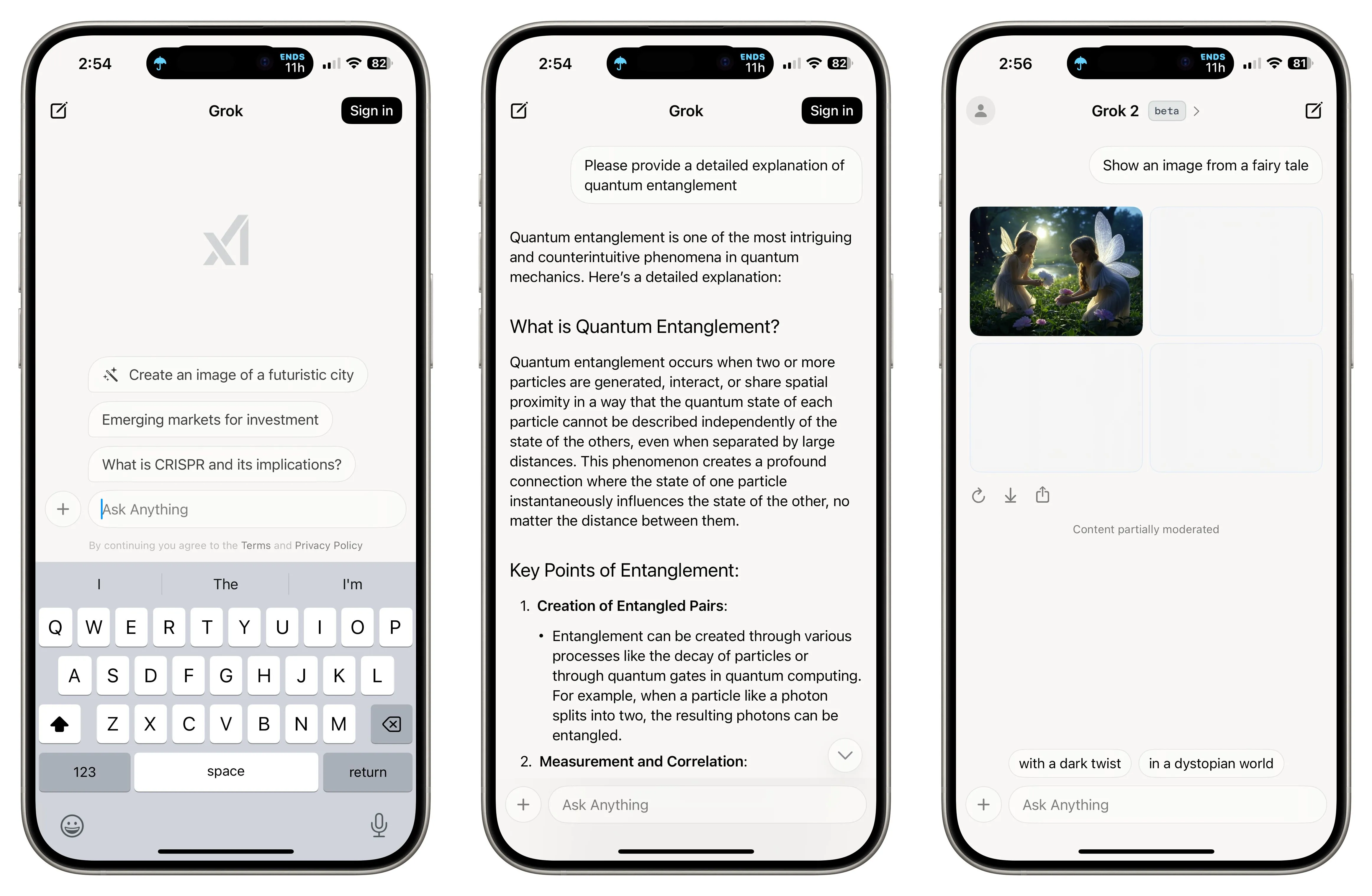 Giao diện ứng dụng Grok AI trên iPhone hiển thị cuộc trò chuyện và các tính năng chính