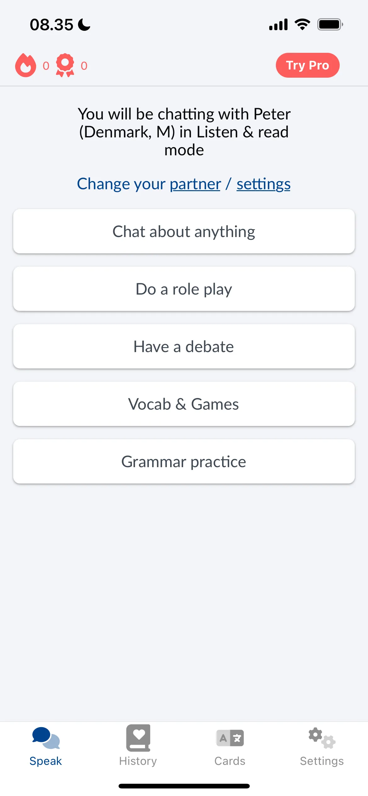 Giao diện ứng dụng LanguaTalk trên hệ điều hành iOS hỗ trợ học ngôn ngữ bằng AI