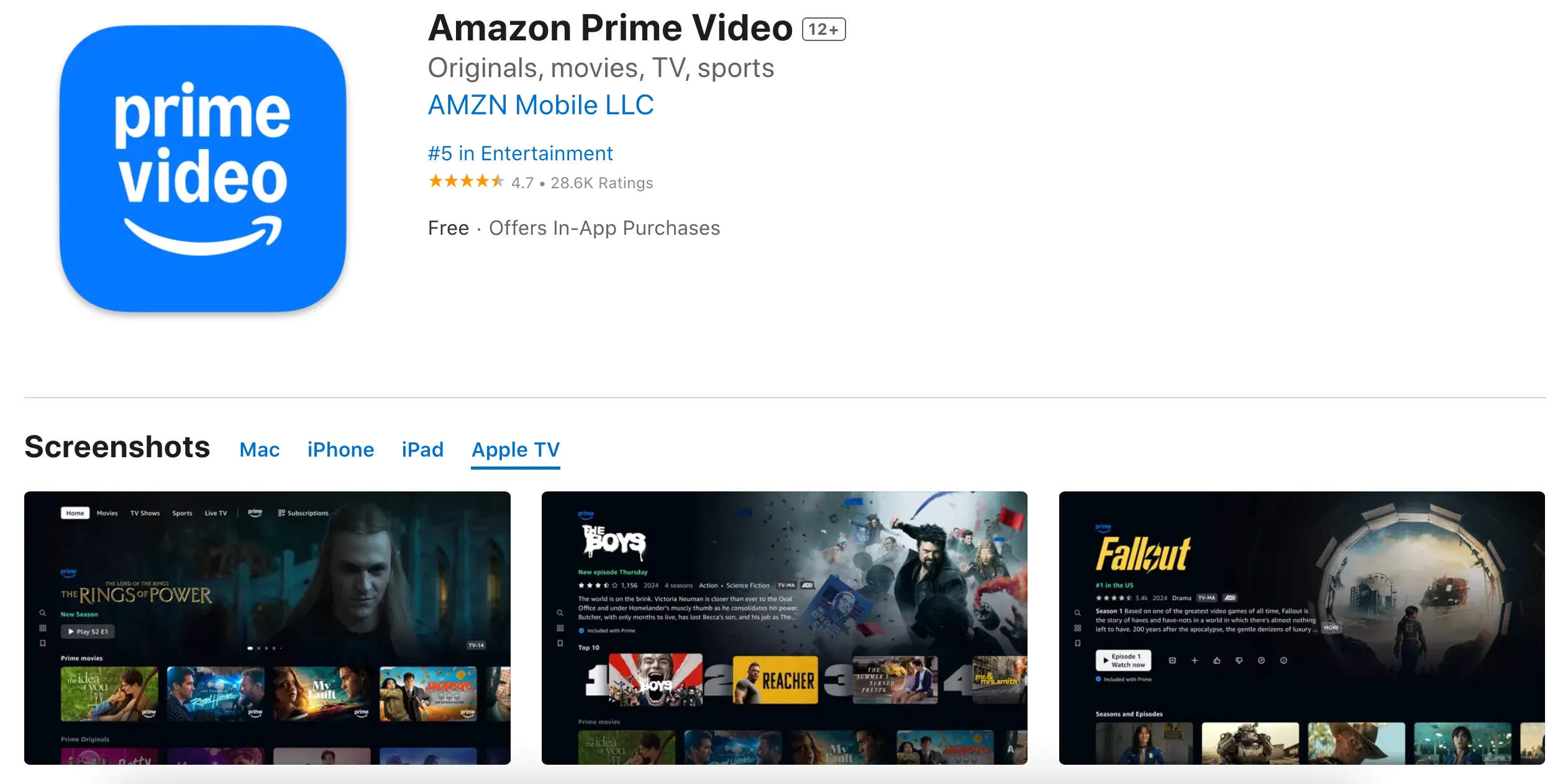 Giao diện ứng dụng Prime Video trên thiết bị Apple TV sau bản cập nhật