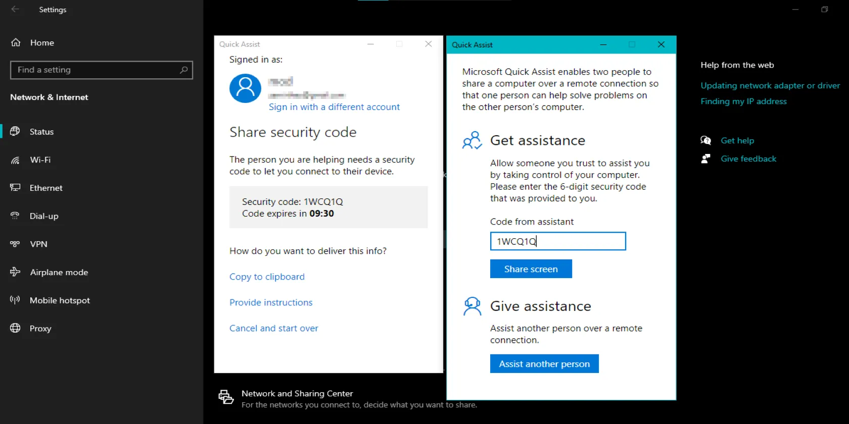 Giao diện ứng dụng Quick Assist trên Windows 11 giúp hỗ trợ từ xa