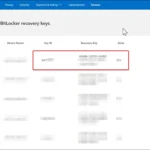 Giao diện web tài khoản Microsoft hiển thị danh sách các khóa phục hồi BitLocker đã lưu cho thiết bị của bạn.