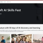 Giao diện website chính thức của Microsoft AI Skills Fest, hiển thị thông tin về chương trình đào tạo trí tuệ nhân tạo miễn phí.