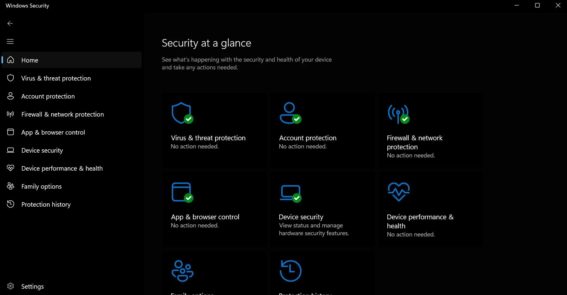 Giao diện Windows Defender hiển thị trạng thái bảo vệ chống virus và mã độc trên laptop.