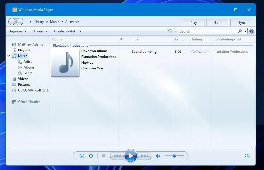 Giao diện Windows Media Player Legacy trên máy tính Windows