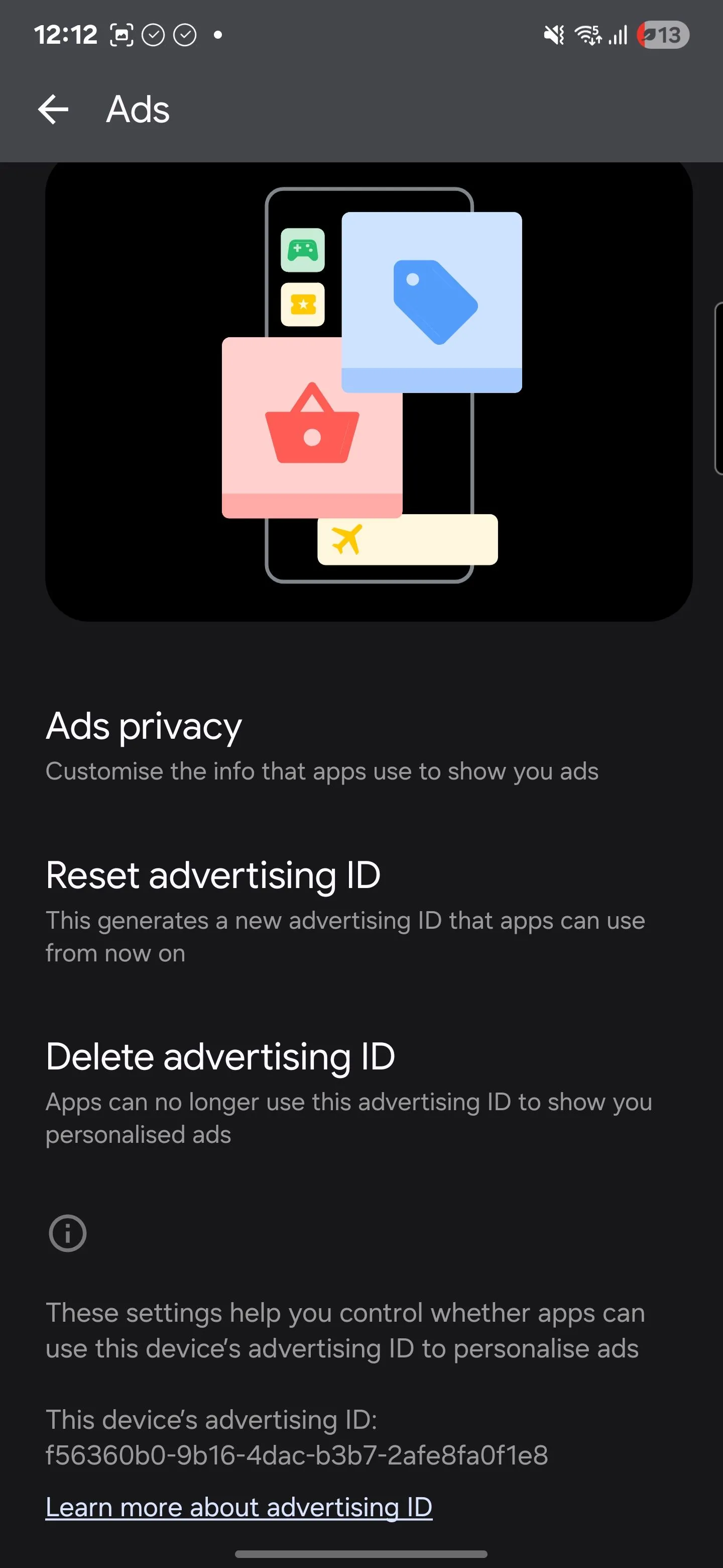 Giao diện xóa ID quảng cáo của Google, giúp ngăn chặn việc cá nhân hóa quảng cáo dựa trên dữ liệu người dùng