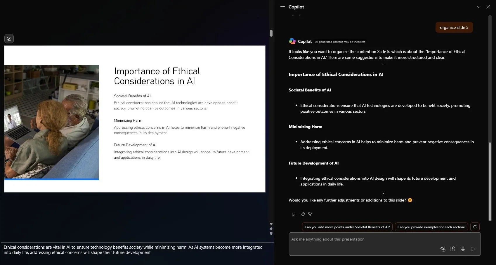 Gợi ý của Copilot để tối ưu thiết kế và bố cục cho từng slide PowerPoint
