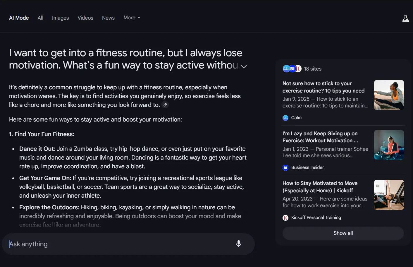 Google AI Mode cung cấp lời khuyên cá nhân hữu ích