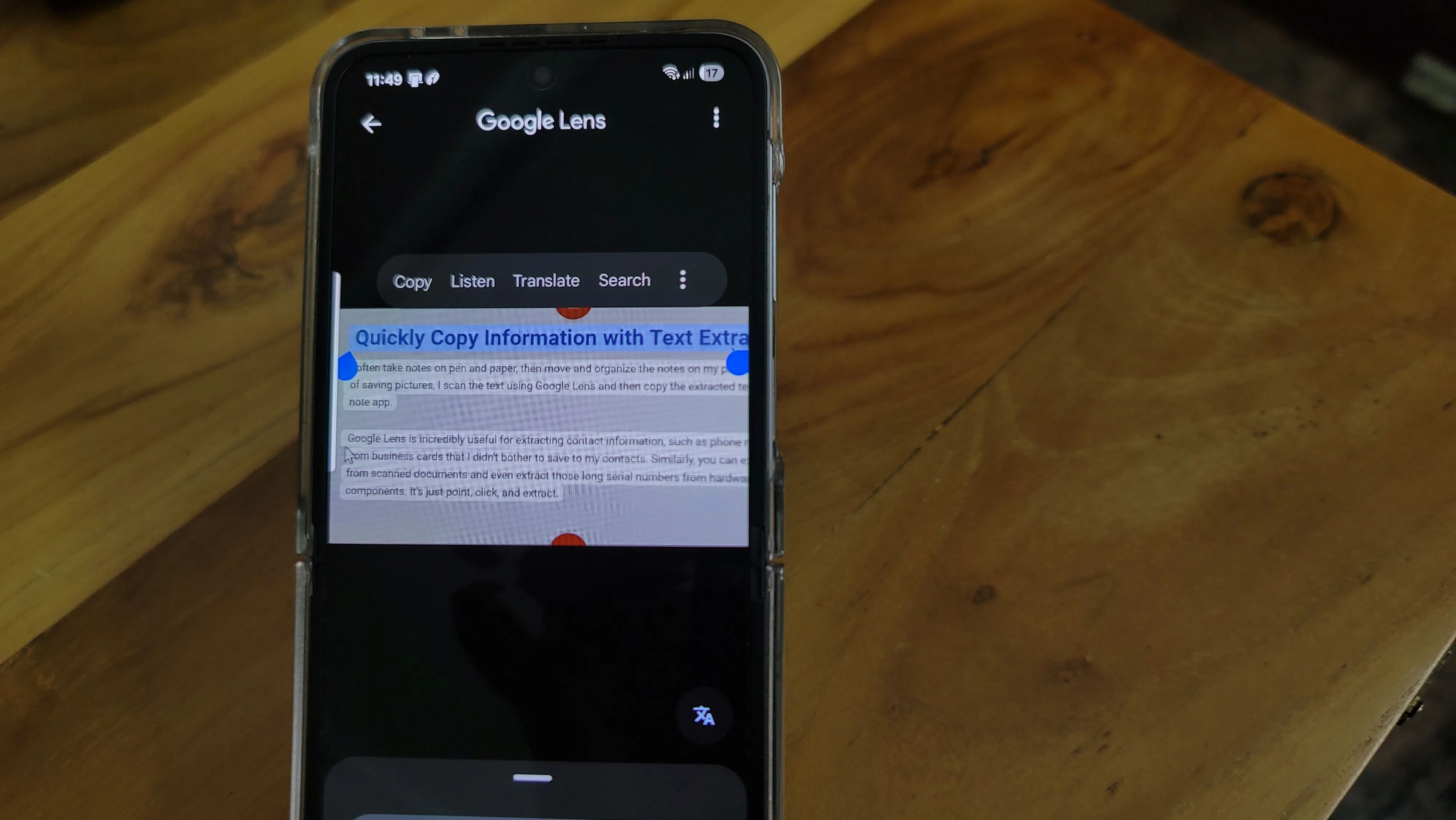 Google Lens trích xuất thông tin văn bản từ ghi chú