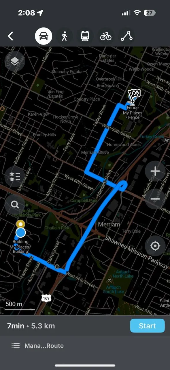 Hiển thị khoảng cách và lộ trình giữa hai điểm trên Organic Maps, nhấn mạnh tính năng bản đồ offline tiện lợi.