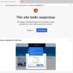 Hình ảnh minh họa cảnh báo scareware trên trình duyệt Microsoft Edge, cho thấy tùy chọn Đóng trang hoặc Tiếp tục khi phát hiện trang đáng ngờ.
