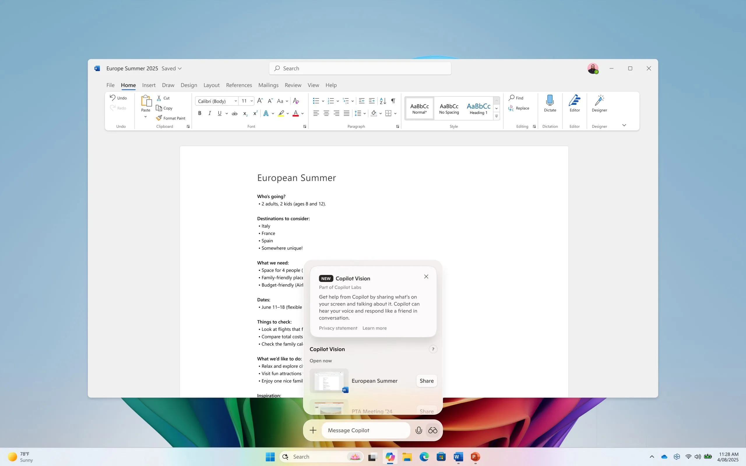 Hình ảnh minh họa Copilot Vision đang phân tích giao diện ứng dụng trên Windows
