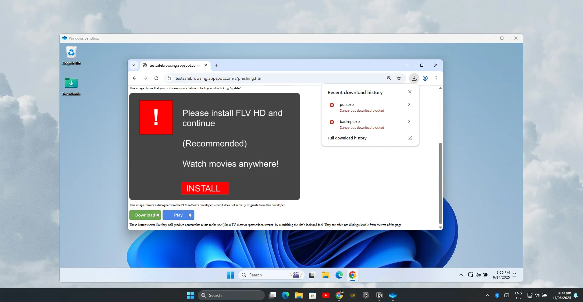 Hình ảnh minh họa giao diện Windows Sandbox đang hoạt động, cho thấy môi trường cô lập để kiểm tra phần mềm an toàn.